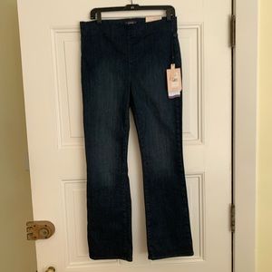 NYDJ straight leg pull-on jeans. Dark blue wash